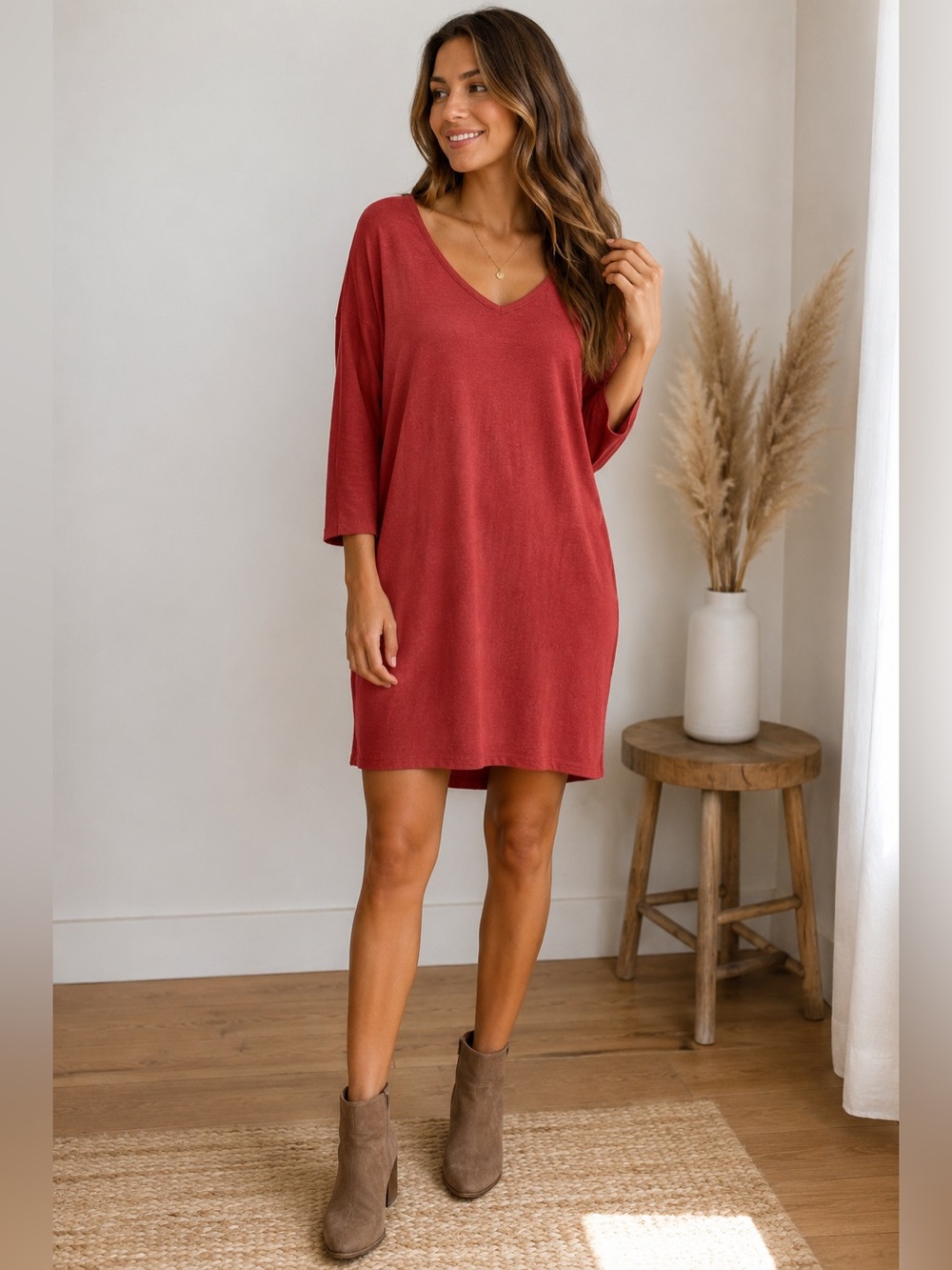 Old Navy Rust Sweater Dress S V Neck Dolman Sleeve Relaxed Fit